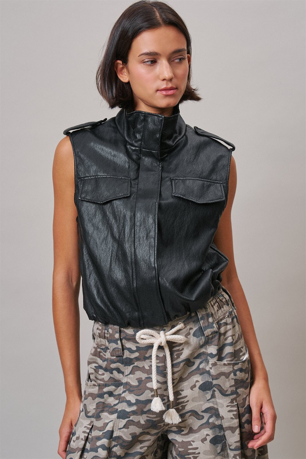 Ground Crew Faux Leather Vest in Black - Women's Vests | Urban Daizy