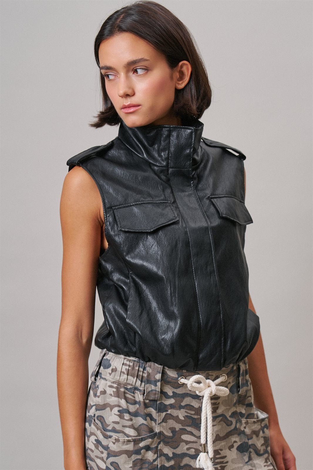Ground Crew Faux Leather Vest in Black - Women's Vests | Urban Daizy