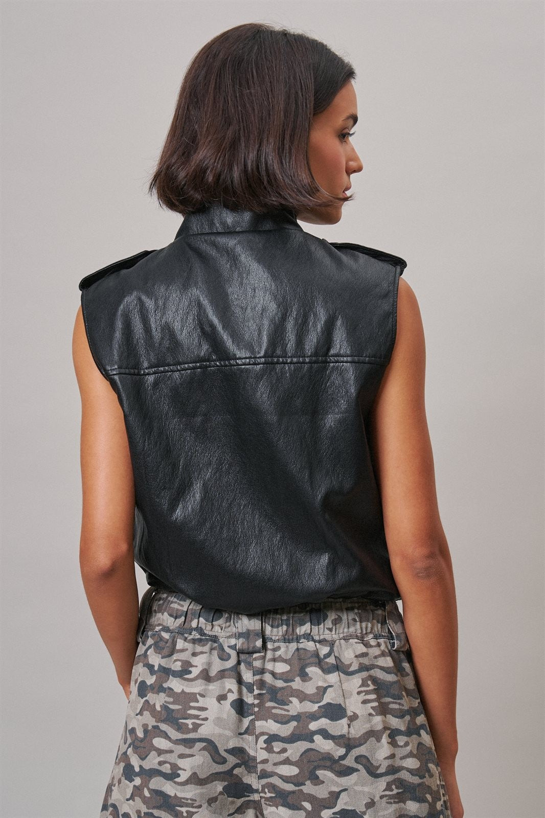 Ground Crew Faux Leather Vest in Black - Women's Vests | Urban Daizy