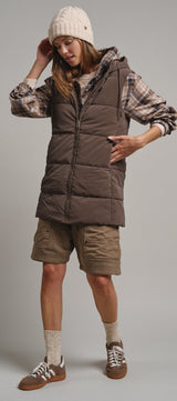 Cold Front Hooded Puffer Vest in Mocha - Women's Vests | Urban Daizy