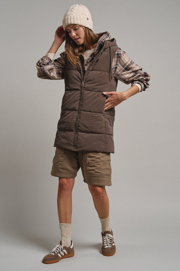 Cold Front Hooded Puffer Vest in Mocha - Women's Vests | Urban Daizy