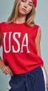 USA Graphic Knit Sleeveless Tank Top in Red - Women's Fashion | Urban Daizy