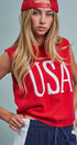 USA Graphic Knit Sleeveless Tank Top in Red - Women's Fashion | Urban Daizy
