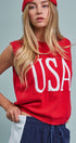 USA Graphic Knit Sleeveless Tank Top in Red - Women's Fashion | Urban Daizy