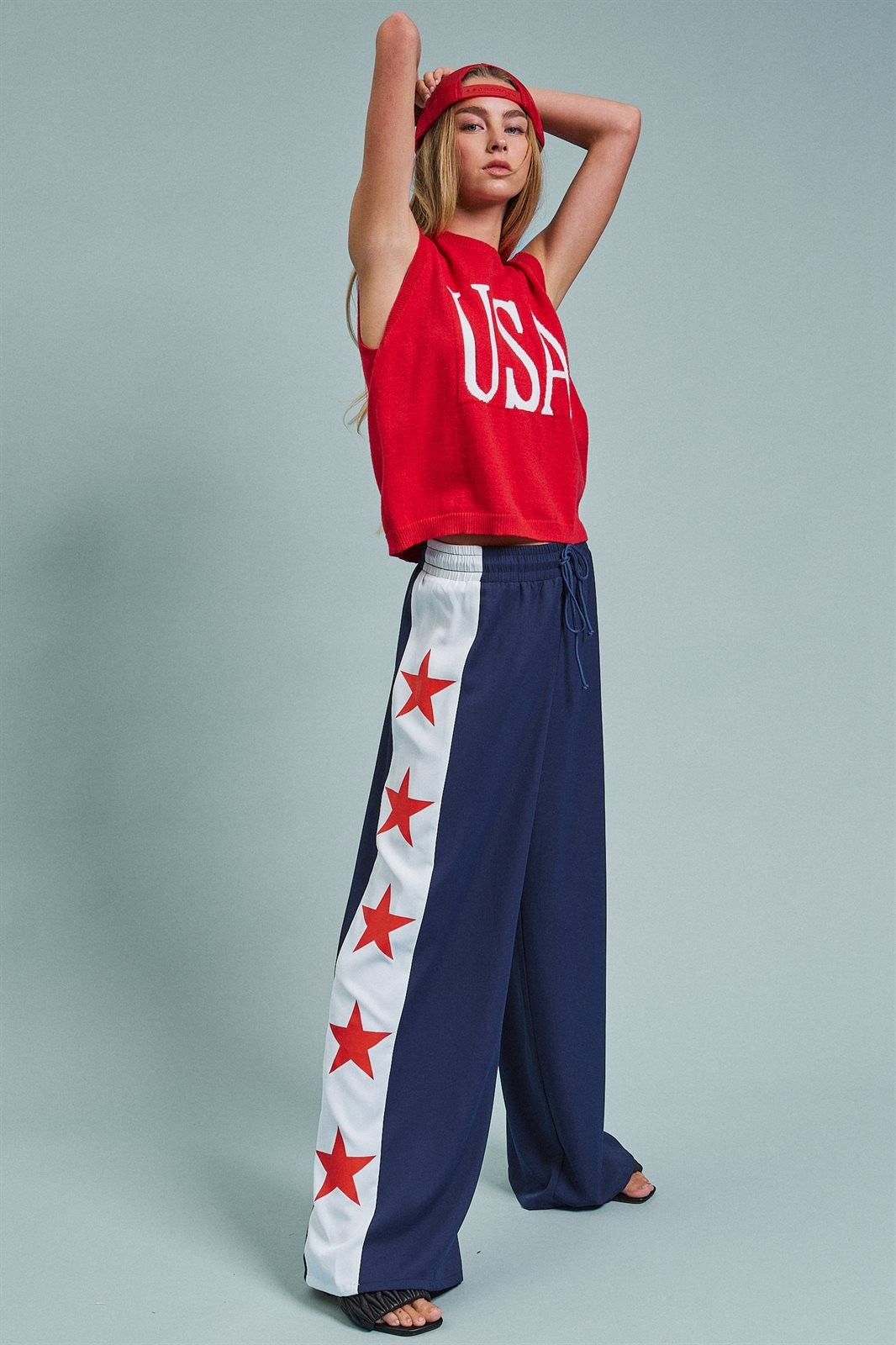 USA Graphic Knit Sleeveless Tank Top in Red - Women's Fashion | Urban Daizy