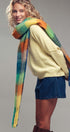 Oversized Checkered Fuzzy Fringe Scarf in Green Multi - Women's Long Scarves | Urban Daizy
