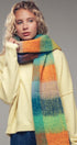 Oversized Checkered Fuzzy Fringe Scarf in Green Multi - Women's Long Scarves | Urban Daizy