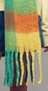 Oversized Checkered Fuzzy Fringe Scarf in Green Multi - Women's Long Scarves | Urban Daizy
