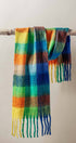 Oversized Checkered Fuzzy Fringe Scarf in Green Multi - Women's Long Scarves | Urban Daizy