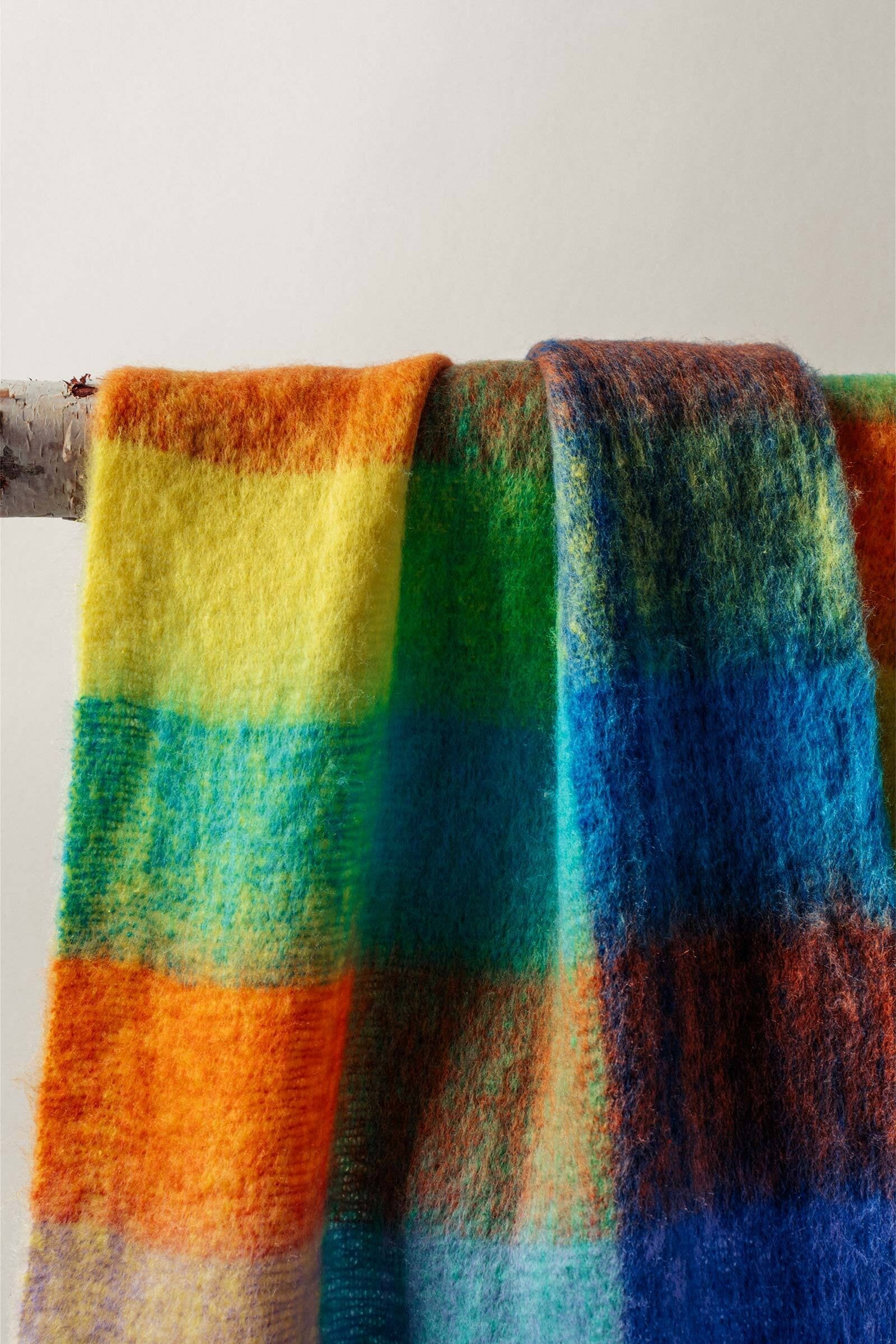 Oversized Checkered Fuzzy Fringe Scarf in Green Multi - Women's Long Scarves | Urban Daizy