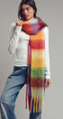 Oversized Checkered Fuzzy Fringe Scarf in Red Multi - Women's Long Scarves | Urban Daizy