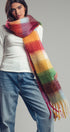 Oversized Checkered Fuzzy Fringe Scarf in Red Multi - Women's Long Scarves | Urban Daizy