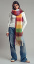 Oversized Checkered Fuzzy Fringe Scarf in Red Multi - Women's Long Scarves | Urban Daizy