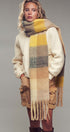 Oversized Checkered Fuzzy Fringe Scarf in Yellow Multi - Women's Long Scarves | Urban Daizy