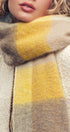Oversized Checkered Fuzzy Fringe Scarf in Yellow Multi - Women's Long Scarves | Urban Daizy