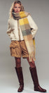 Oversized Checkered Fuzzy Fringe Scarf in Yellow Multi - Women's Long Scarves | Urban Daizy