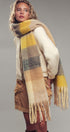 Oversized Checkered Fuzzy Fringe Scarf in Yellow Multi - Women's Long Scarves | Urban Daizy