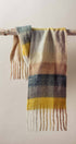 Oversized Checkered Fuzzy Fringe Scarf in Yellow Multi - Women's Long Scarves | Urban Daizy