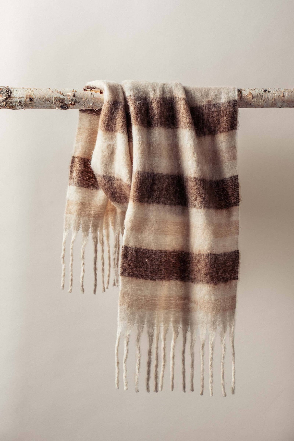 Striped Fringe  Scarf in Brown - Women's Long Scarves | Urban Daizy
