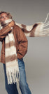 Striped Fringe  Scarf in Brown - Women's Long Scarves | Urban Daizy