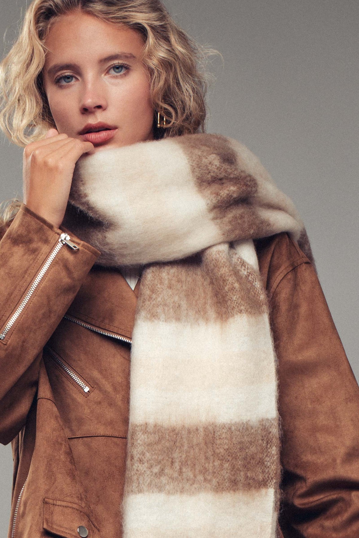 Striped Fringe  Scarf in Brown - Women's Long Scarves | Urban Daizy