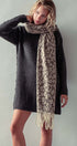 Leopard Jacquard Knit Fringe Scarf in Taupe - Women's Long Scarves | Urban Daizy