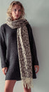 Leopard Jacquard Knit Fringe Scarf in Taupe - Women's Long Scarves | Urban Daizy