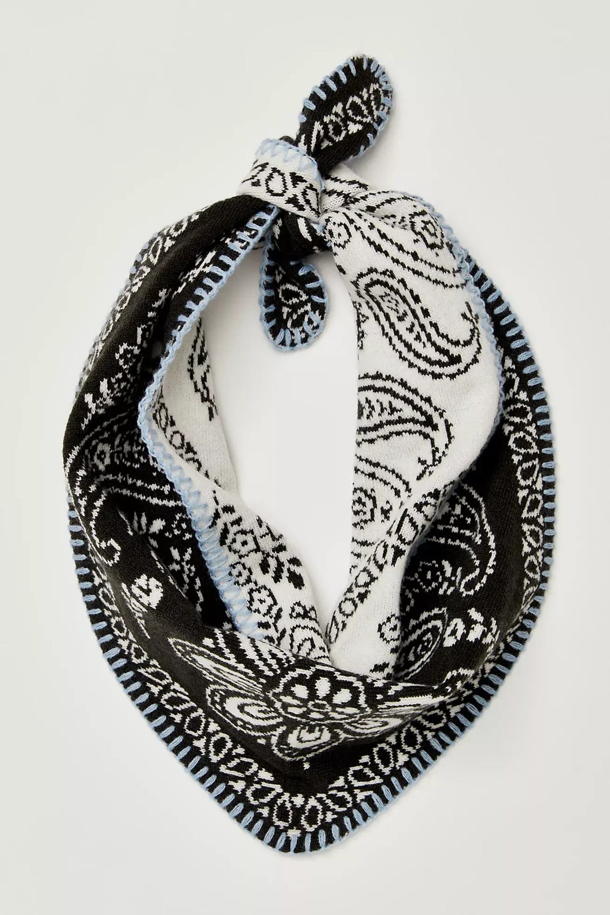 Heirloom Paisley Knitted Triangle Bandana Scarf in Black - Women's Square Scarves | Urban Daizy