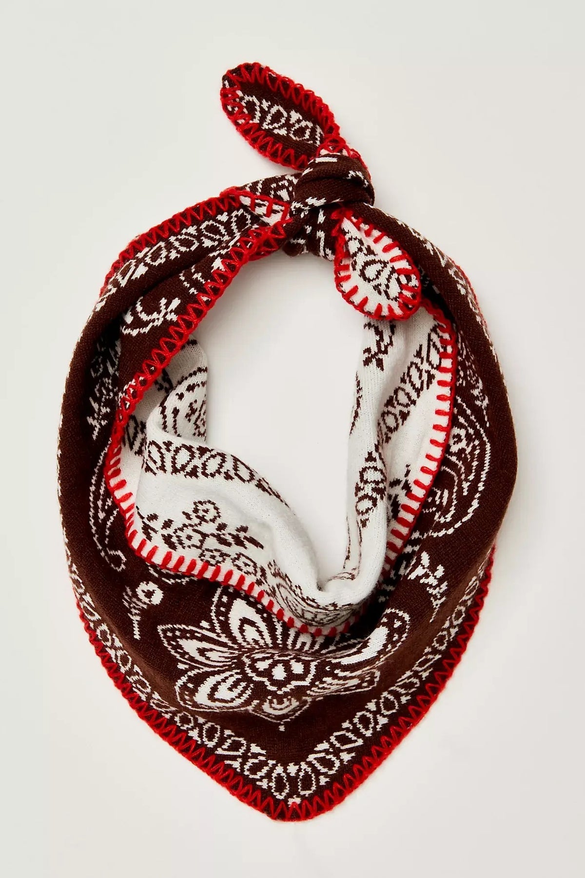 Heirloom Paisley Knitted Triangle Bandana Scarf in Brown - Women's Square Scarves | Urban Daizy
