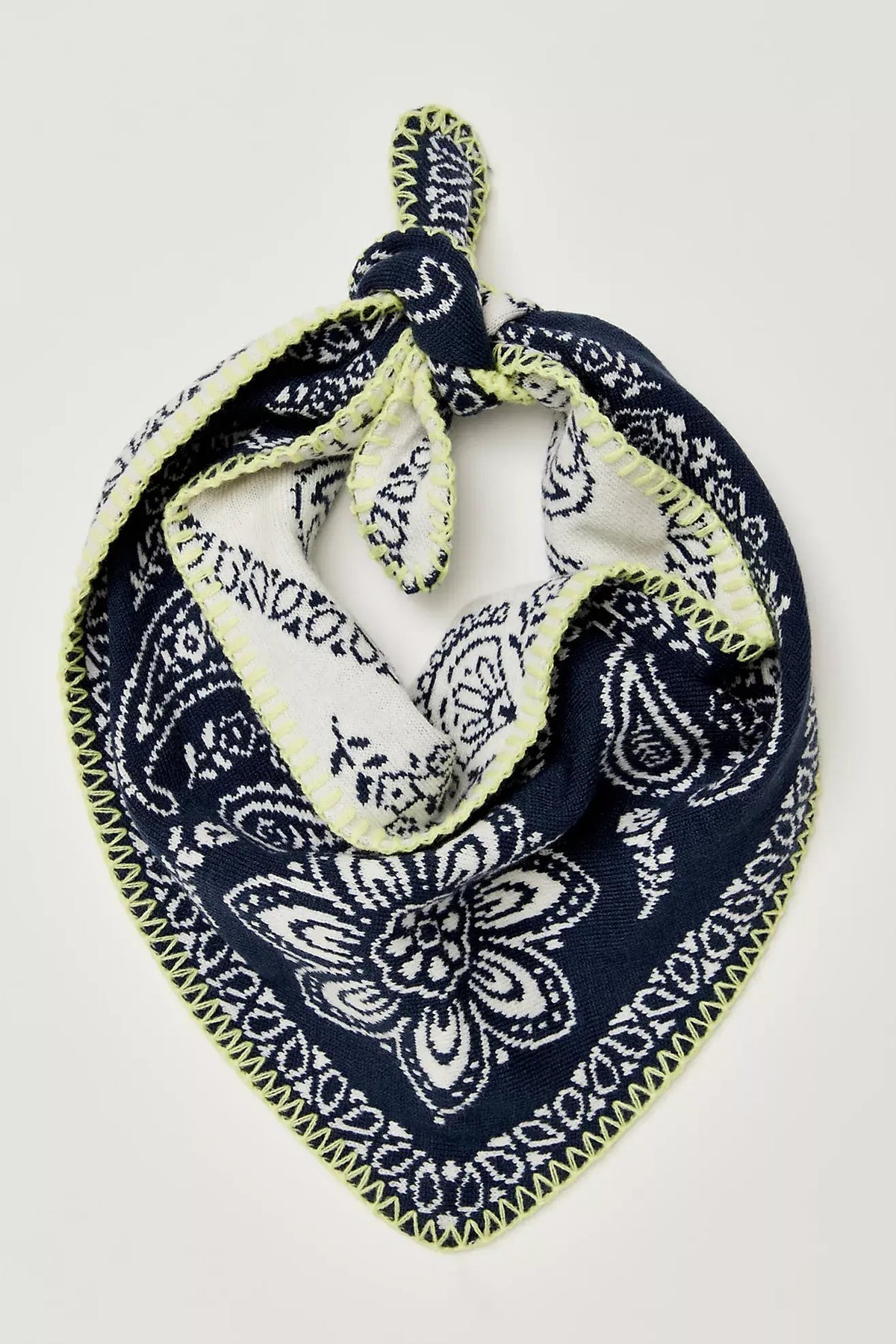 Heirloom Paisley Knitted Triangle Bandana Scarf in Navy - Women's Square Scarves | Urban Daizy