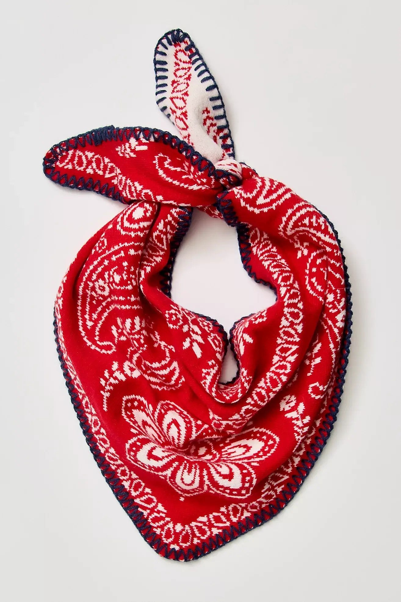 Heirloom Paisley Knitted Triangle Bandana Scarf in Red - Women's Square Scarves | Urban Daizy