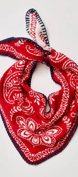 Heirloom Paisley Knitted Triangle Bandana Scarf in Red - Women's Square Scarves | Urban Daizy
