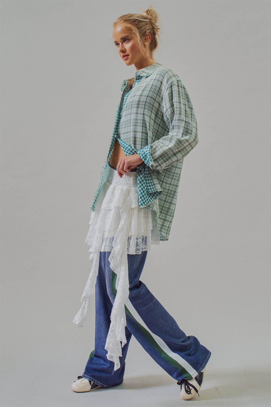 Double Gauze Plaid Oversized Button-Down Shirt in Green - Women's Blankets | Urban Daizy