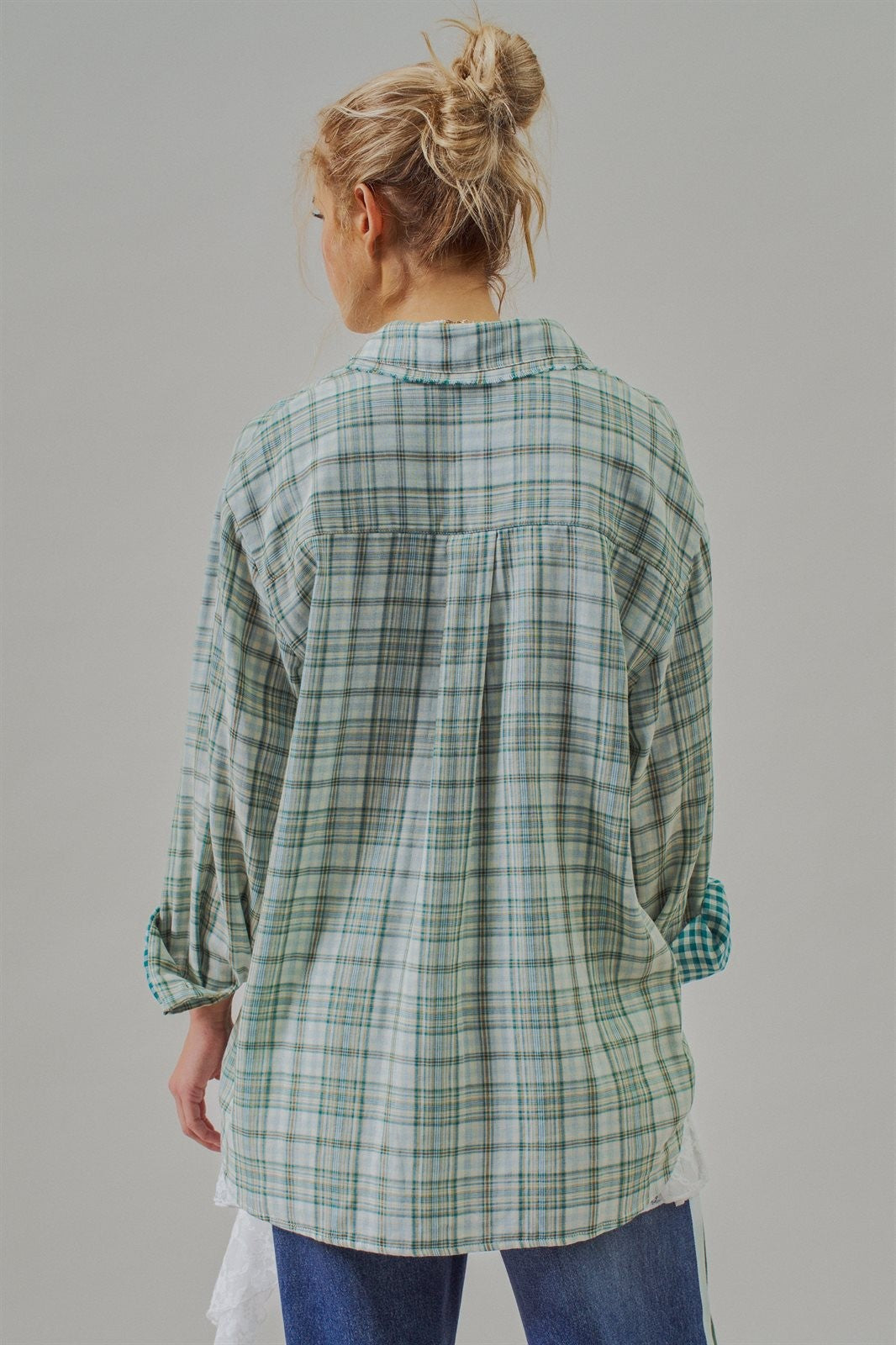 Double Gauze Plaid Oversized Button-Down Shirt in Green - Women's Blankets | Urban Daizy