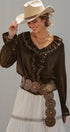 Embroidered Ruffle Western Blouse with Balloon Sleeves in Brown - Women's Blankets | Urban Daizy