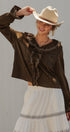 Embroidered Ruffle Western Blouse with Balloon Sleeves in Brown - Women's Blankets | Urban Daizy
