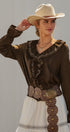 Embroidered Ruffle Western Blouse with Balloon Sleeves in Brown - Women's Blankets | Urban Daizy
