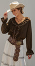 Embroidered Ruffle Western Blouse with Balloon Sleeves in Brown - Women's Blankets | Urban Daizy