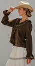 Embroidered Ruffle Western Blouse with Balloon Sleeves in Brown - Women's Blankets | Urban Daizy
