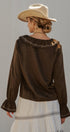 Embroidered Ruffle Western Blouse with Balloon Sleeves in Brown - Women's Blankets | Urban Daizy