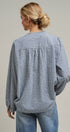 Navy Windowpane Check Ruffle Placket Cotton Blouse in Blue - Women's Blankets | Urban Daizy