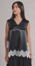 Scalloped Lace Trim Satin Sleeveless Top in Black - Women's Shirts & Blouses | Urban Daizy