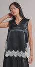 Scalloped Lace Trim Satin Sleeveless Top in Black - Women's Shirts & Blouses | Urban Daizy