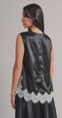 Scalloped Lace Trim Satin Sleeveless Top in Black - Women's Shirts & Blouses | Urban Daizy
