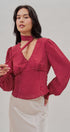Polka Dot Satin Blouse With Tie Neck in Burgundy - Women's Blankets | Urban Daizy