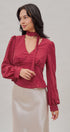 Polka Dot Satin Blouse With Tie Neck in Burgundy - Women's Blankets | Urban Daizy