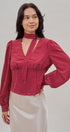 Polka Dot Satin Blouse With Tie Neck in Burgundy - Women's Blankets | Urban Daizy