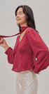 Polka Dot Satin Blouse With Tie Neck in Burgundy - Women's Blankets | Urban Daizy
