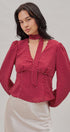 Polka Dot Satin Blouse With Tie Neck in Burgundy - Women's Blankets | Urban Daizy