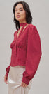 Polka Dot Satin Blouse With Tie Neck in Burgundy - Women's Blankets | Urban Daizy